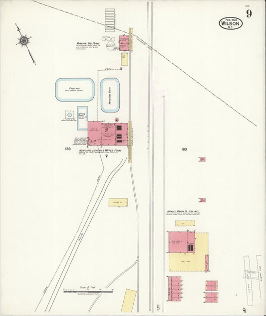 Sanborn Fire Insurance Map from Wilson, Wilson County, North Carolina (1922), Sheet #0009 - Historic Sanborn Fire Insurance Map Print, vintage old map wall art, antique decor, genealogy gift, North Carolina North Carolina map