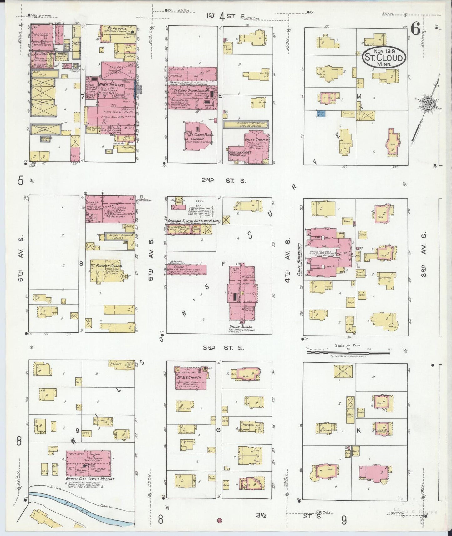 Sanborn Fire Insurance Map from Saint Cloud, Stearns, Benton, and Sherburne Counties, Minnesota (1919), Sheet #0006 - Complete Map Set gallery image, historic Sanborn map, vintage wall art, Minnesota Minnesota