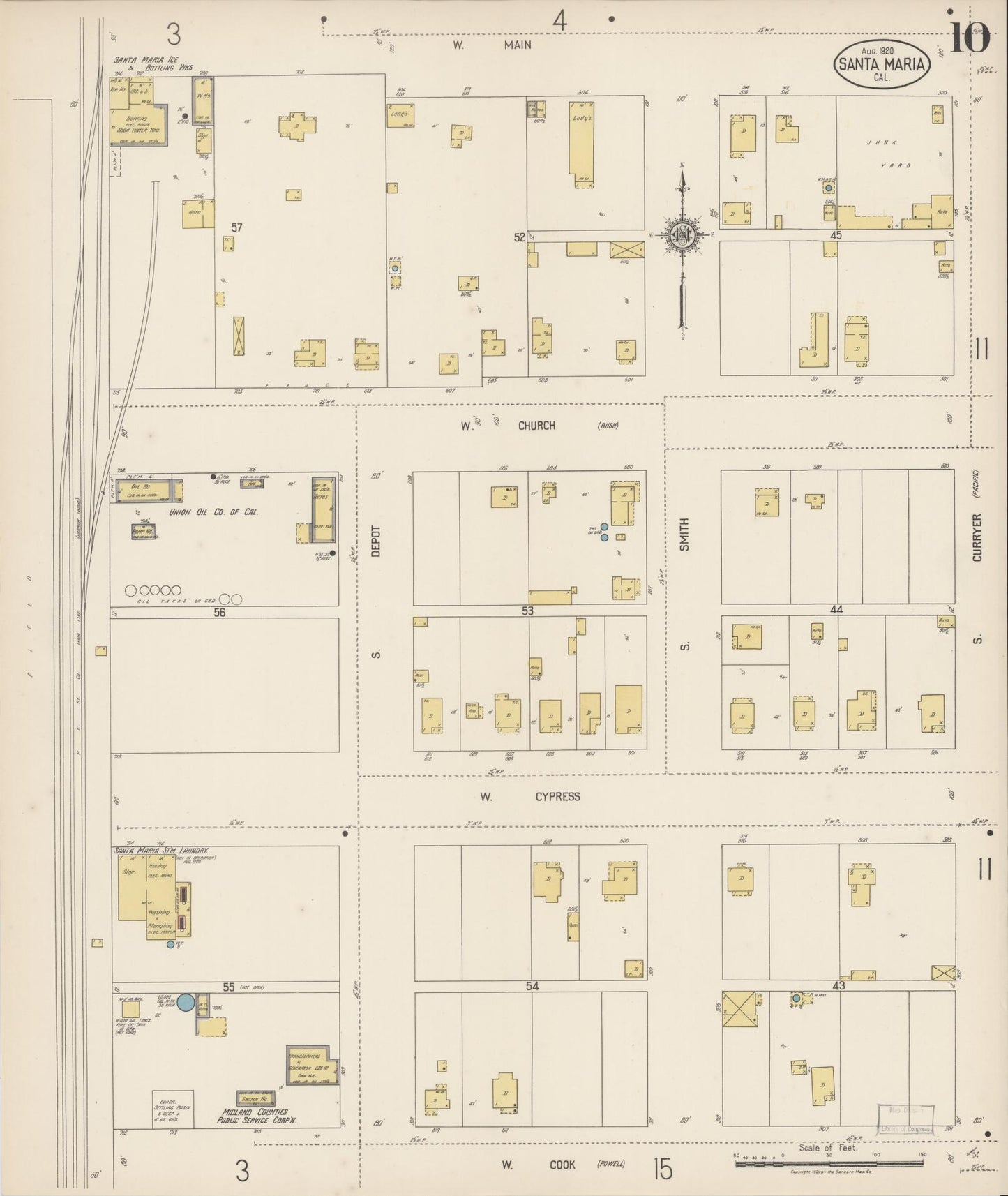 Sanborn Fire Insurance Map from Santa Maria, Santa Barbara County, California (1920), Sheet #0010 - Complete Map Set gallery image, historic Sanborn map, vintage wall art, California California