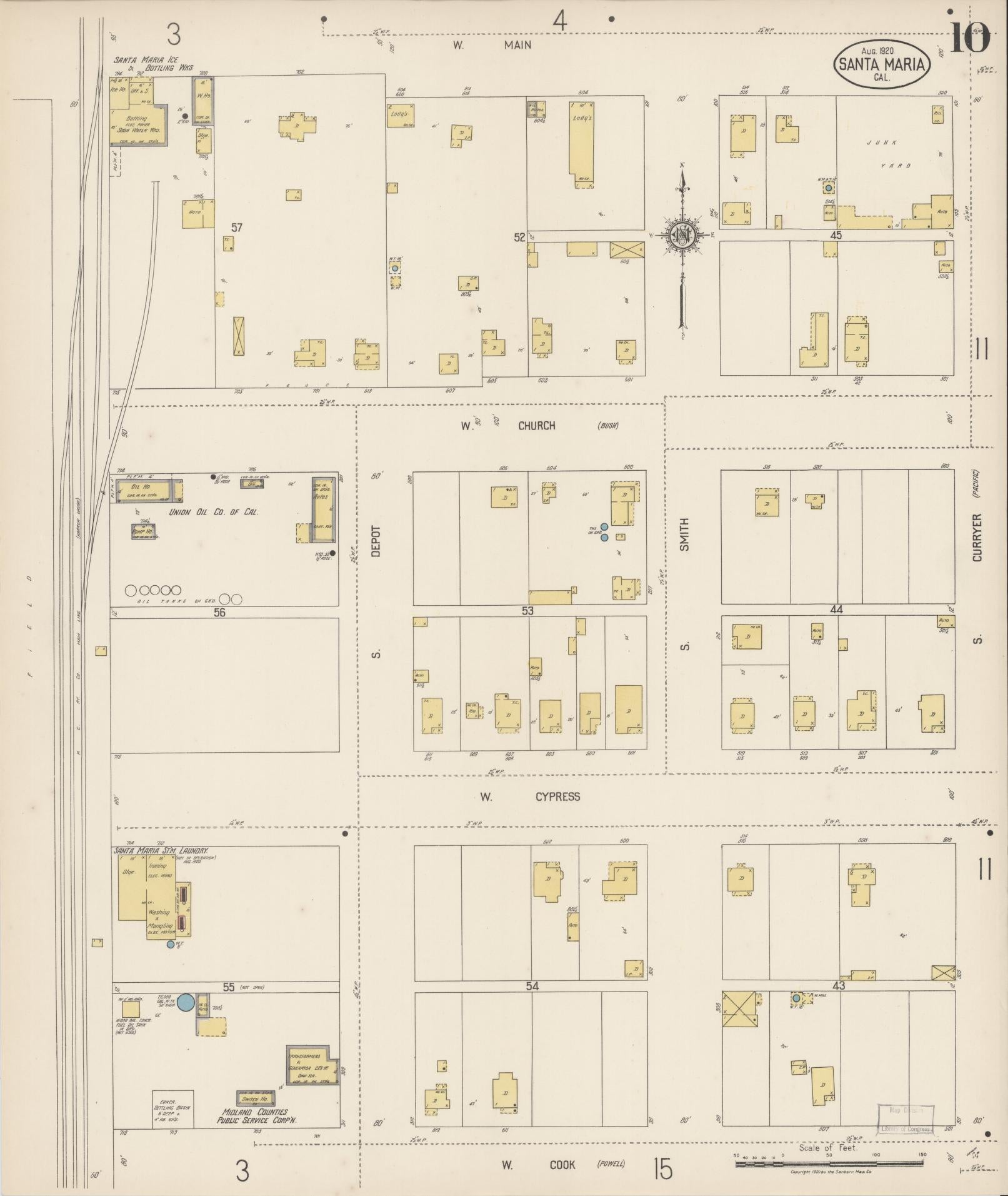 Sanborn Fire Insurance Map from Santa Maria, Santa Barbara County, California (1920), Sheet #0010 - Complete Map Set gallery image, historic Sanborn map, vintage wall art, California California