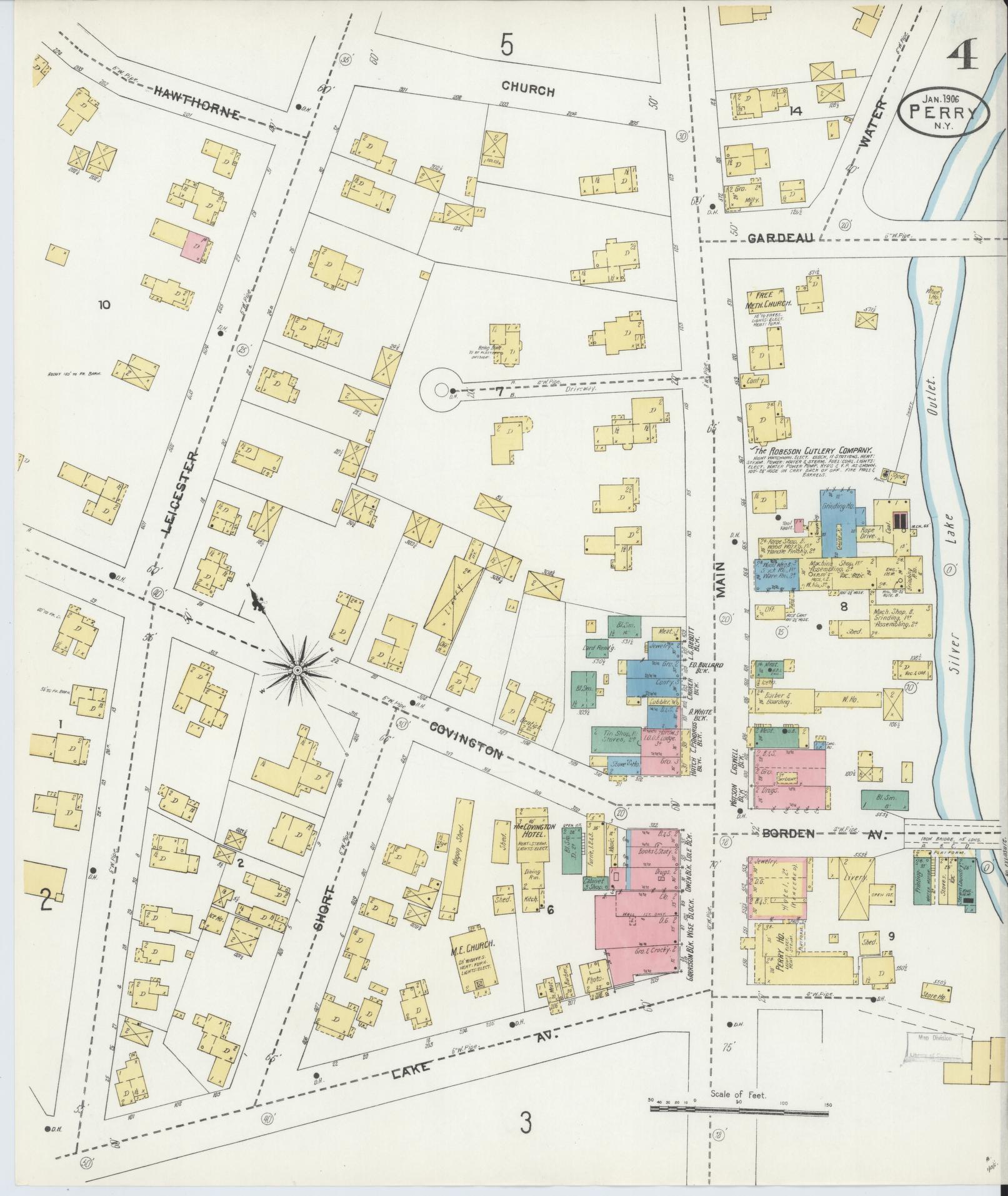 Sanborn Fire Insurance Map from Perry, Wyoming County, New York (1906), Sheet #0004 - Complete Map Set gallery image, historic Sanborn map, vintage wall art, New York New York