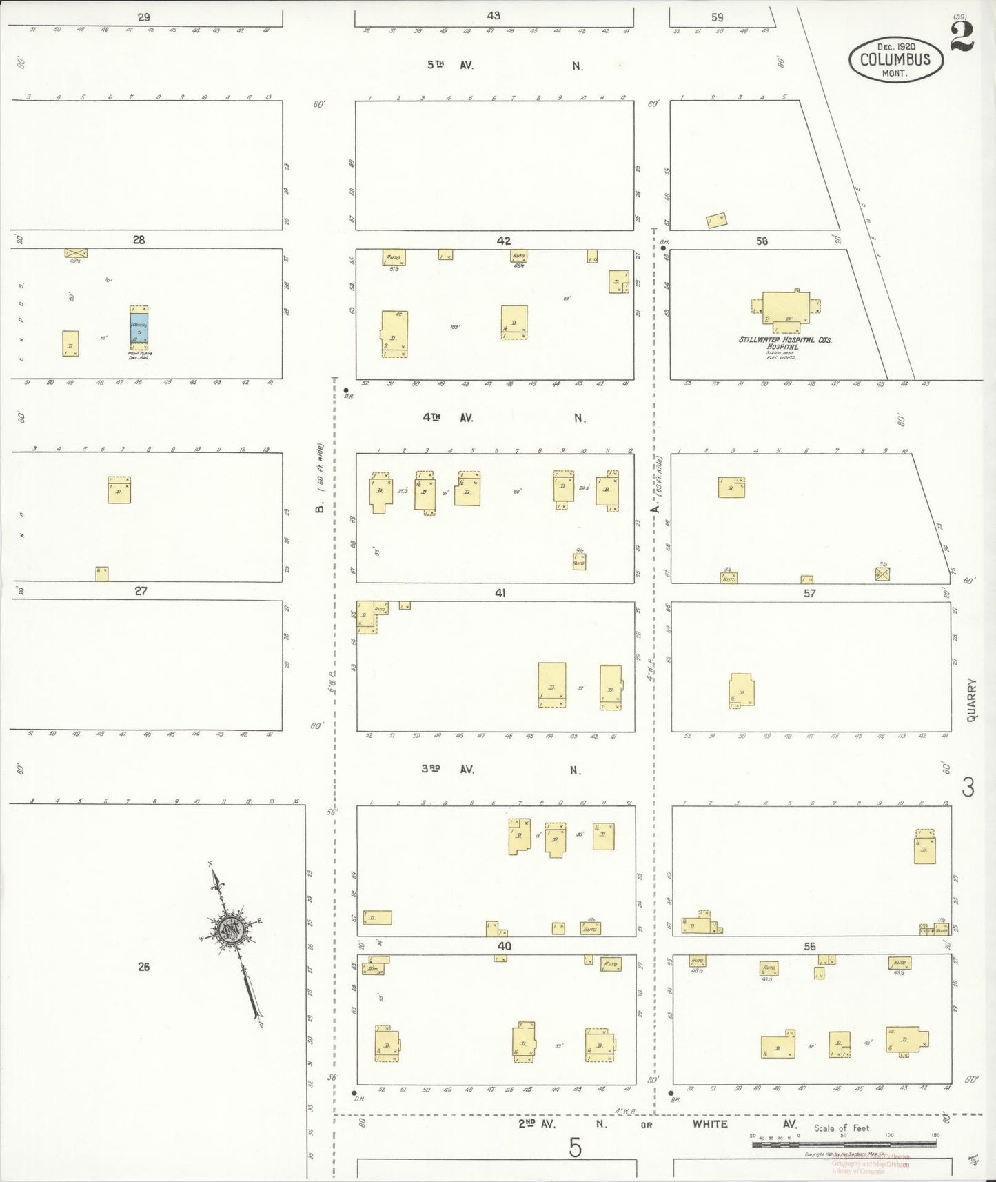 Sanborn Fire Insurance Map from Columbus, Stillwater County, Montana (1920), Sheet #0002 - Complete Map Set gallery image, historic Sanborn map, vintage wall art, Montana Montana