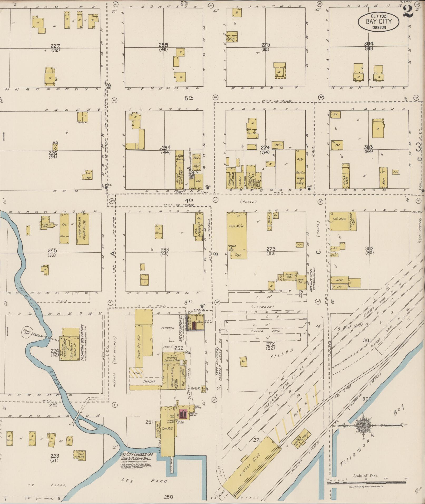 Sanborn Fire Insurance Map from Bay City, Tillamook County, Oregon (1921), Sheet #0002 - Historic Sanborn Fire Insurance Map Print, vintage old map wall art, antique decor, genealogy gift, Oregon Oregon map