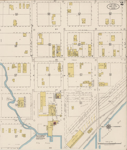 Sanborn Fire Insurance Map from Bay City, Tillamook County, Oregon (1921), Sheet #0002 - Historic Sanborn Fire Insurance Map Print, vintage old map wall art, antique decor, genealogy gift, Oregon Oregon map