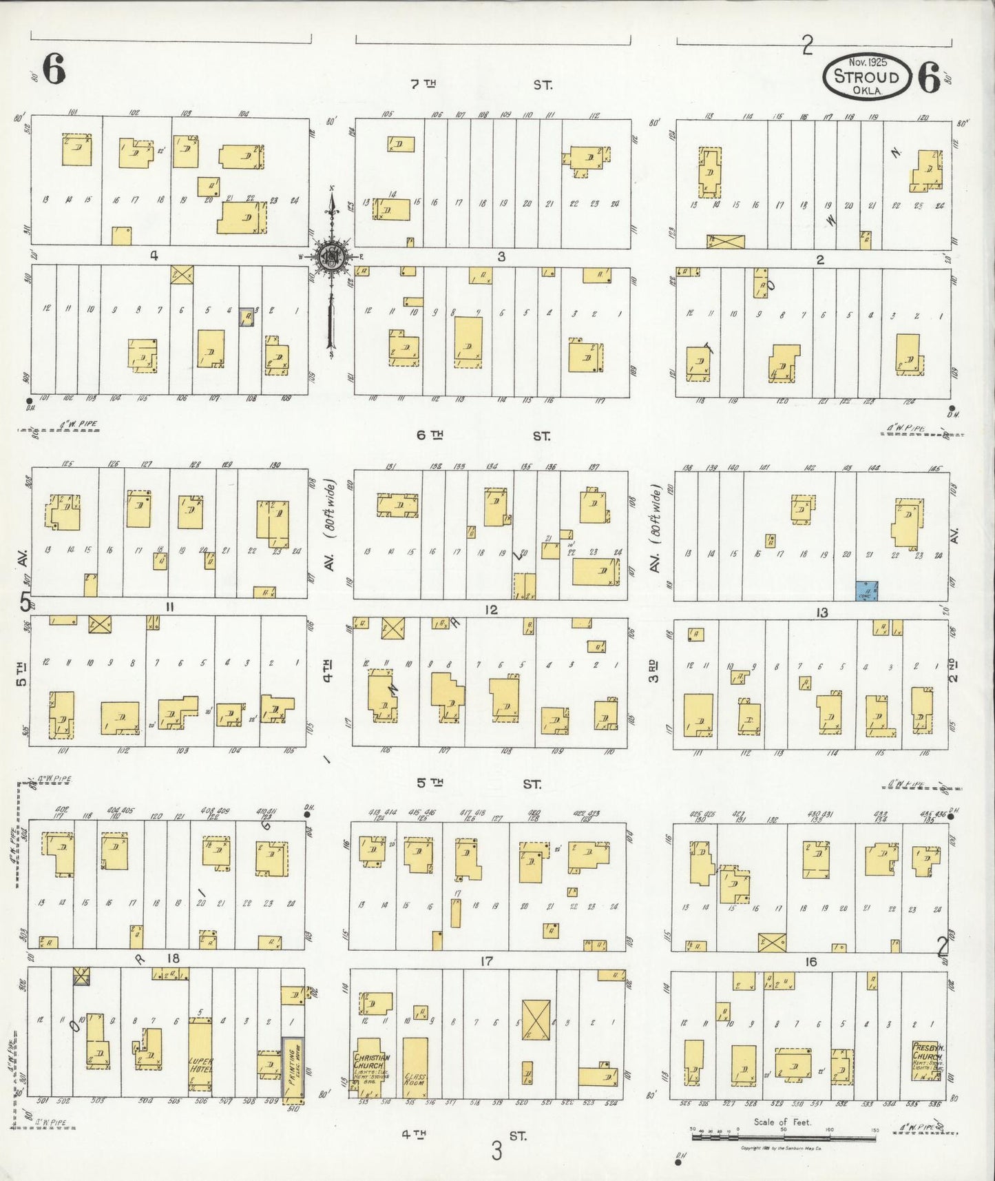 Sanborn Fire Insurance Map from Stroud, Lincoln County, Oklahoma (1925), Sheet #0006 - Complete Map Set gallery image, historic Sanborn map, vintage wall art, Oklahoma Oklahoma
