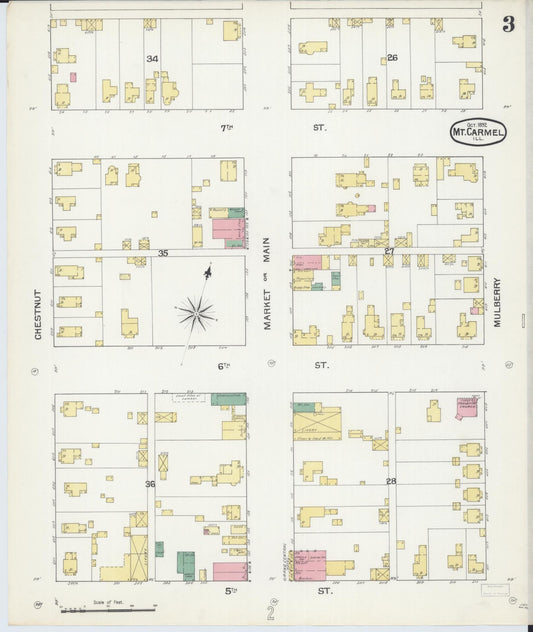 Sanborn Fire Insurance Map from Mount Carmel, Wabash County, Illinois (1892), Sheet #0003 - Historic Sanborn Fire Insurance Map Print, vintage old map wall art, antique decor, genealogy gift, Illinois Illinois map