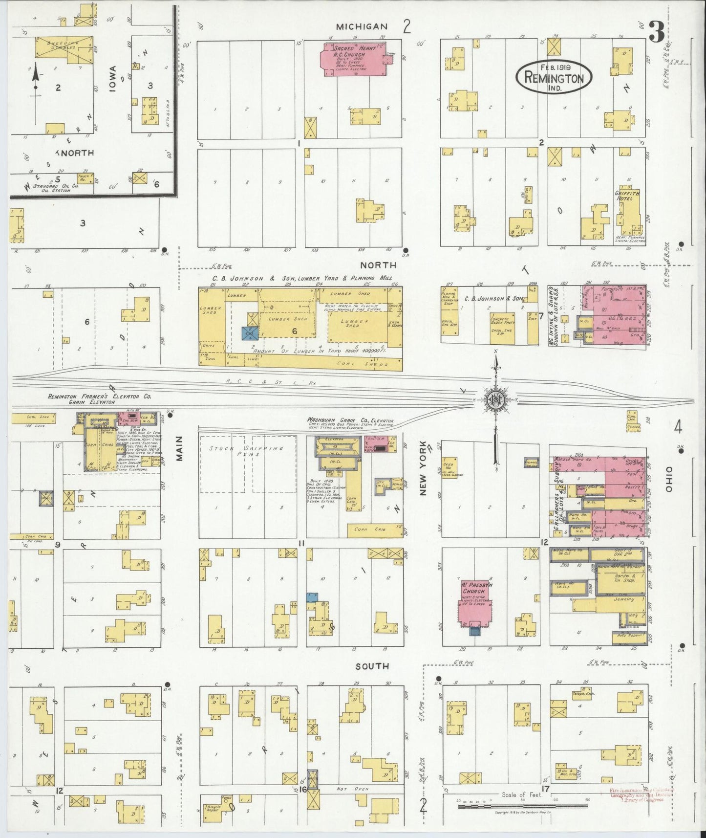 Sanborn Fire Insurance Map from Remington, Jasper County, Indiana (1919), Sheet #0003 - Complete Map Set gallery image, historic Sanborn map, vintage wall art, Indiana Indiana