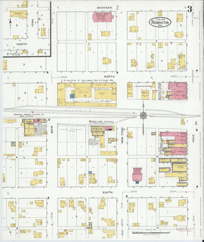 Sanborn Fire Insurance Map from Remington, Jasper County, Indiana (1919), Sheet #0003 - Complete Map Set gallery image, historic Sanborn map, vintage wall art, Indiana Indiana