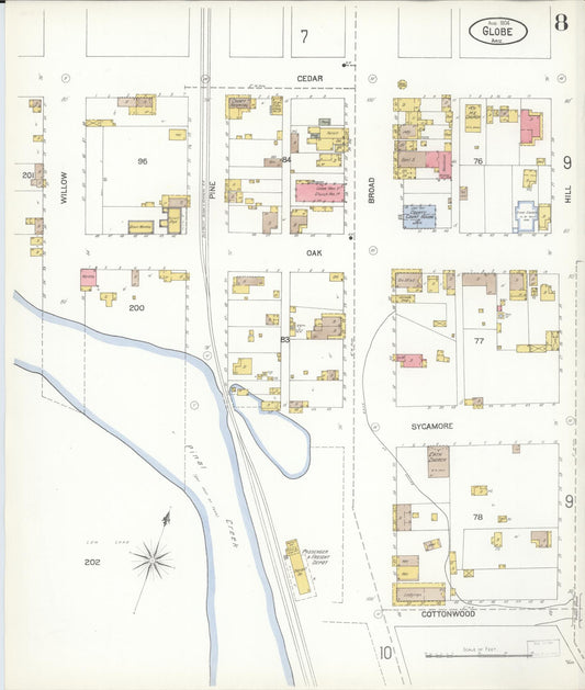 Sanborn Fire Insurance Map from Globe, Gila County, Arizona (1904), Sheet #0008 - Historic Sanborn Fire Insurance Map Print, vintage old map wall art, antique decor, genealogy gift, Arizona Arizona map