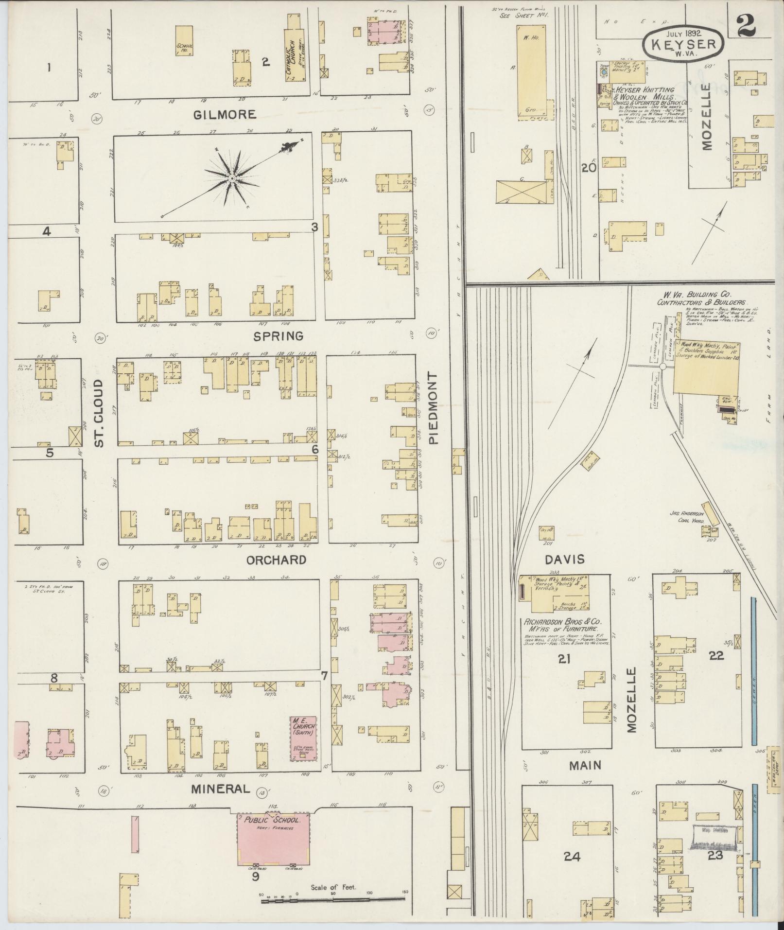 Sanborn Fire Insurance Map from Keyser, Mineral County, West Virginia (1892), Sheet #0002 - Complete Map Set gallery image, historic Sanborn map, vintage wall art, West Virginia West Virginia