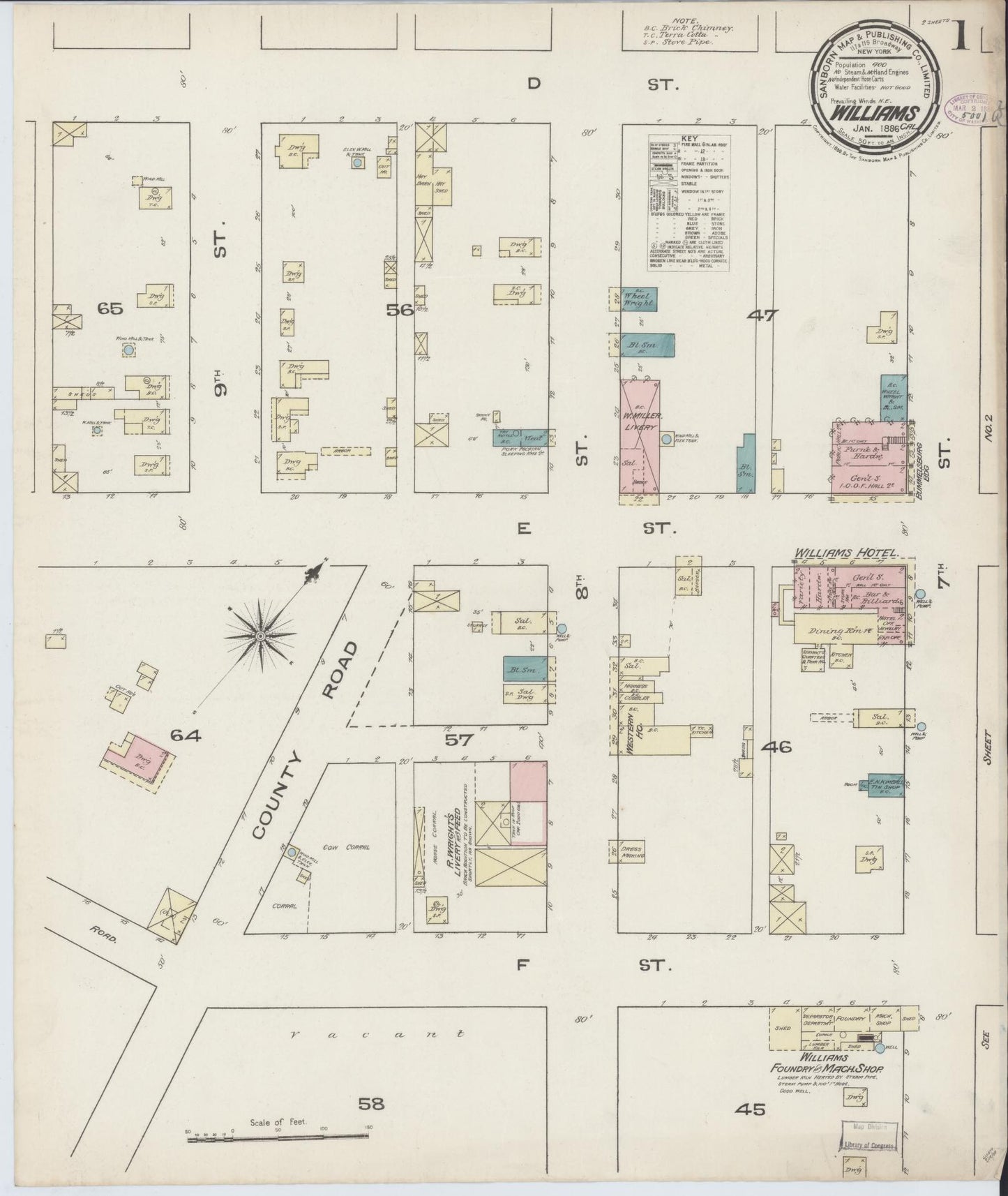 Sanborn Fire Insurance Map from Williams, Colusa County, California (1886), Sheet #0001 - Complete Map Set gallery image, historic Sanborn map, vintage wall art, California California