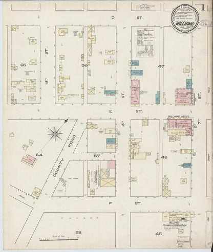 Sanborn Fire Insurance Map from Williams, Colusa County, California (1886), Sheet #0001 - Complete Map Set gallery image, historic Sanborn map, vintage wall art, California California