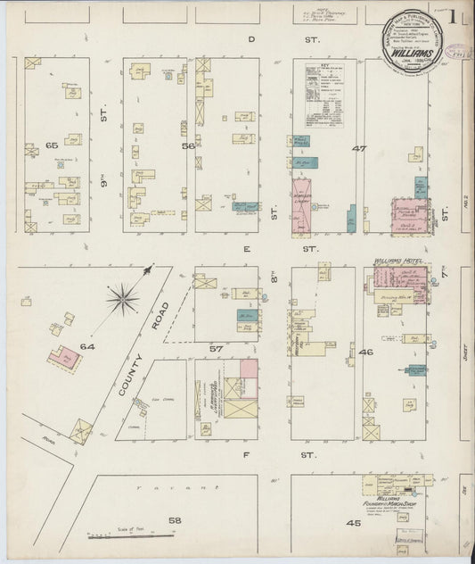 Sanborn Fire Insurance Map from Williams, Colusa County, California (1886), Sheet #0001 - Complete Map Set gallery image, historic Sanborn map, vintage wall art, California California