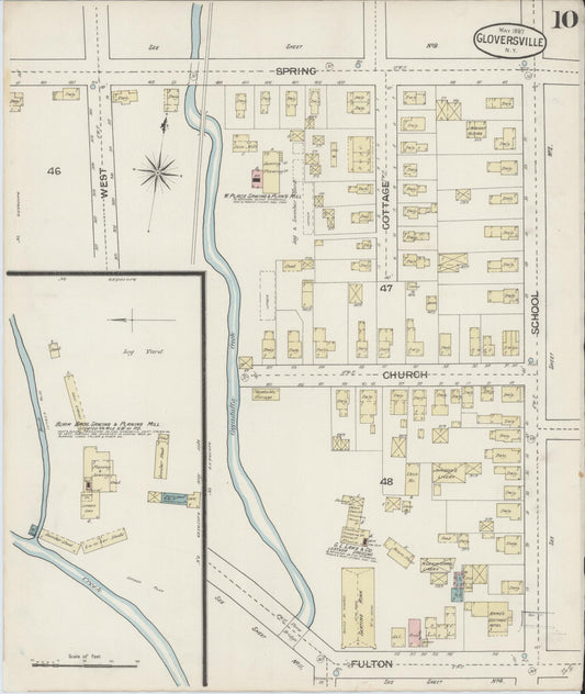 Sanborn Fire Insurance Map from Gloversville, Fulton County, New York (1887), Sheet #0010 - Historic Sanborn Fire Insurance Map Print, vintage old map wall art, antique decor, genealogy gift, New York New York map