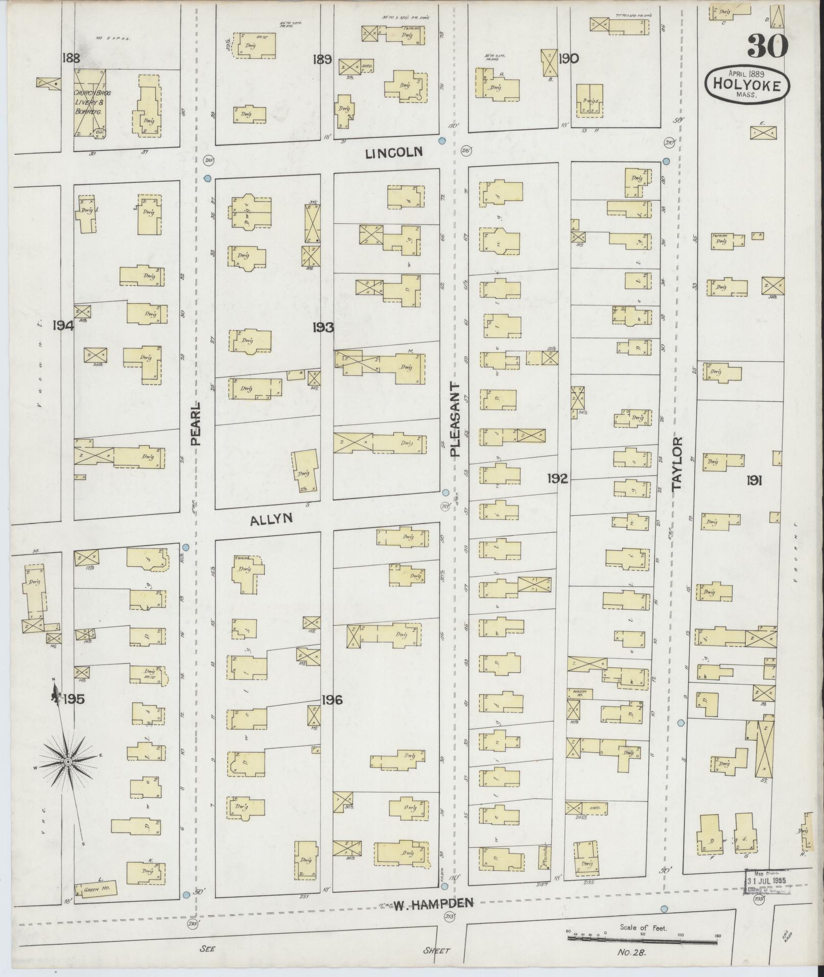 Sanborn Fire Insurance Map from Holyoke, Hampden County, Massachusetts (1889), Sheet #0030 - Historic Sanborn Fire Insurance Map Print, vintage old map wall art, antique decor, genealogy gift, Massachusetts Massachusetts map