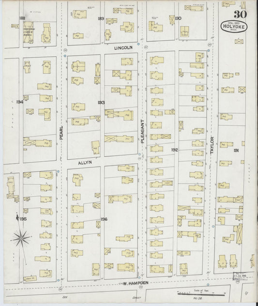 Sanborn Fire Insurance Map from Holyoke, Hampden County, Massachusetts (1889), Sheet #0030 - Historic Sanborn Fire Insurance Map Print, vintage old map wall art, antique decor, genealogy gift, Massachusetts Massachusetts map