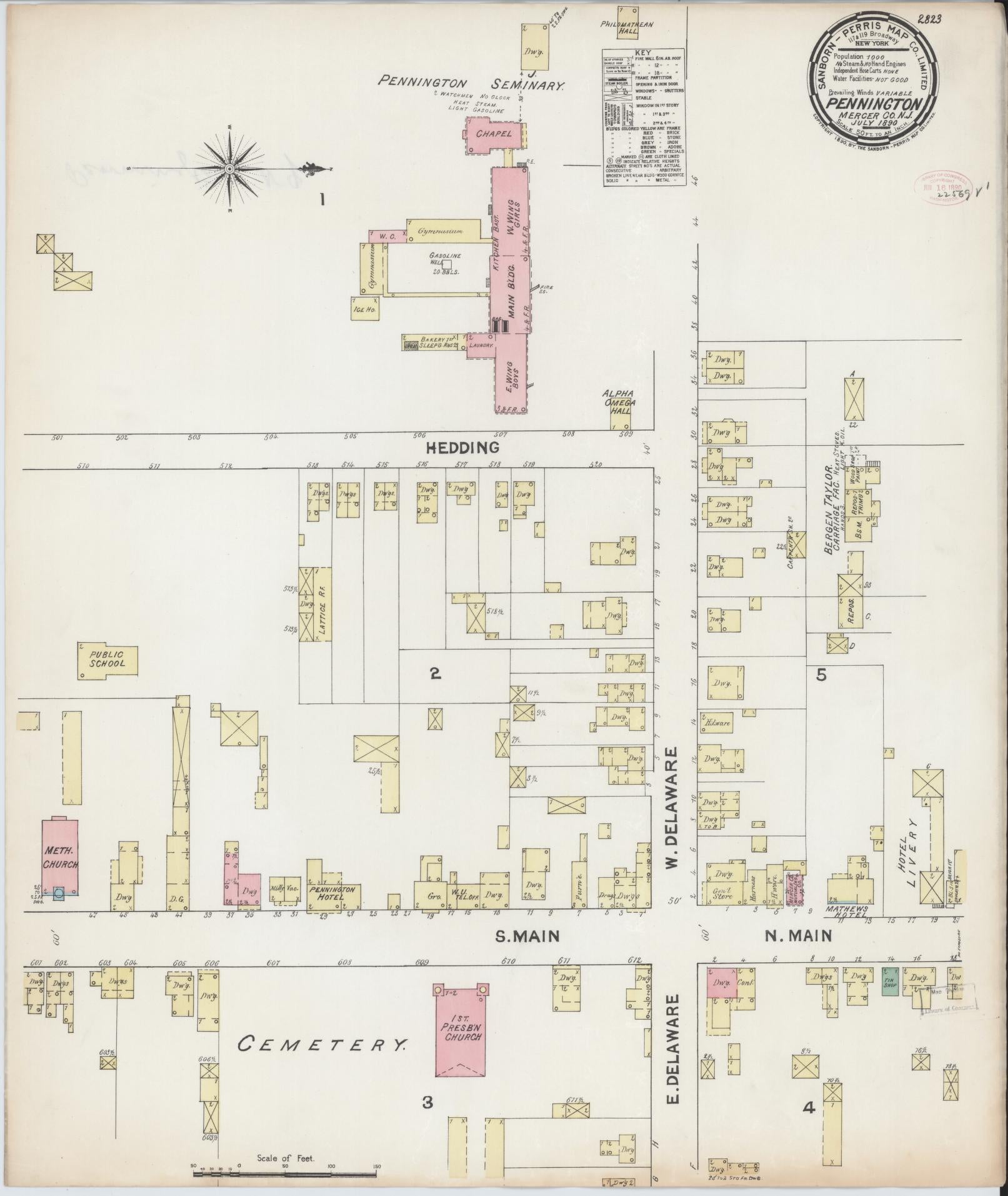 Sanborn Fire Insurance Map from Pennington, Mercer County, New Jersey. (1890) – Historic Sanborn Fire Insurance Map Print