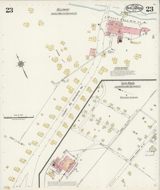 Sanborn Fire Insurance Map from Burlington, Alamance County, North Carolina (1924), Sheet #0023 - Historic Sanborn Fire Insurance Map Print, vintage old map wall art, antique decor, genealogy gift, North Carolina North Carolina map