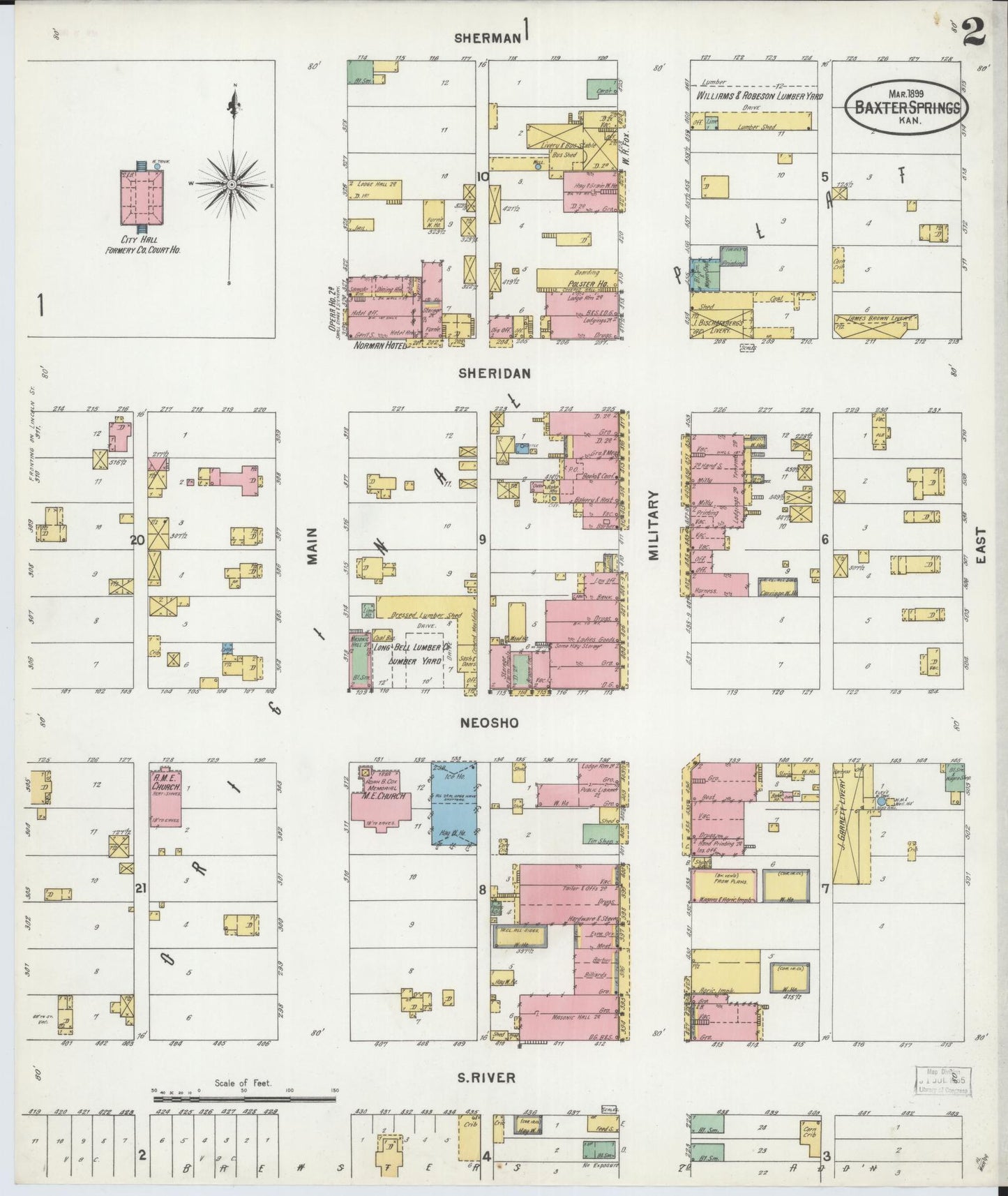 Sanborn Fire Insurance Map from Baxter Springs, Cherokee County, Kansas (1899), Sheet #0002 - Historic Sanborn Fire Insurance Map Print, vintage old map wall art, antique decor, genealogy gift, Kansas Kansas map