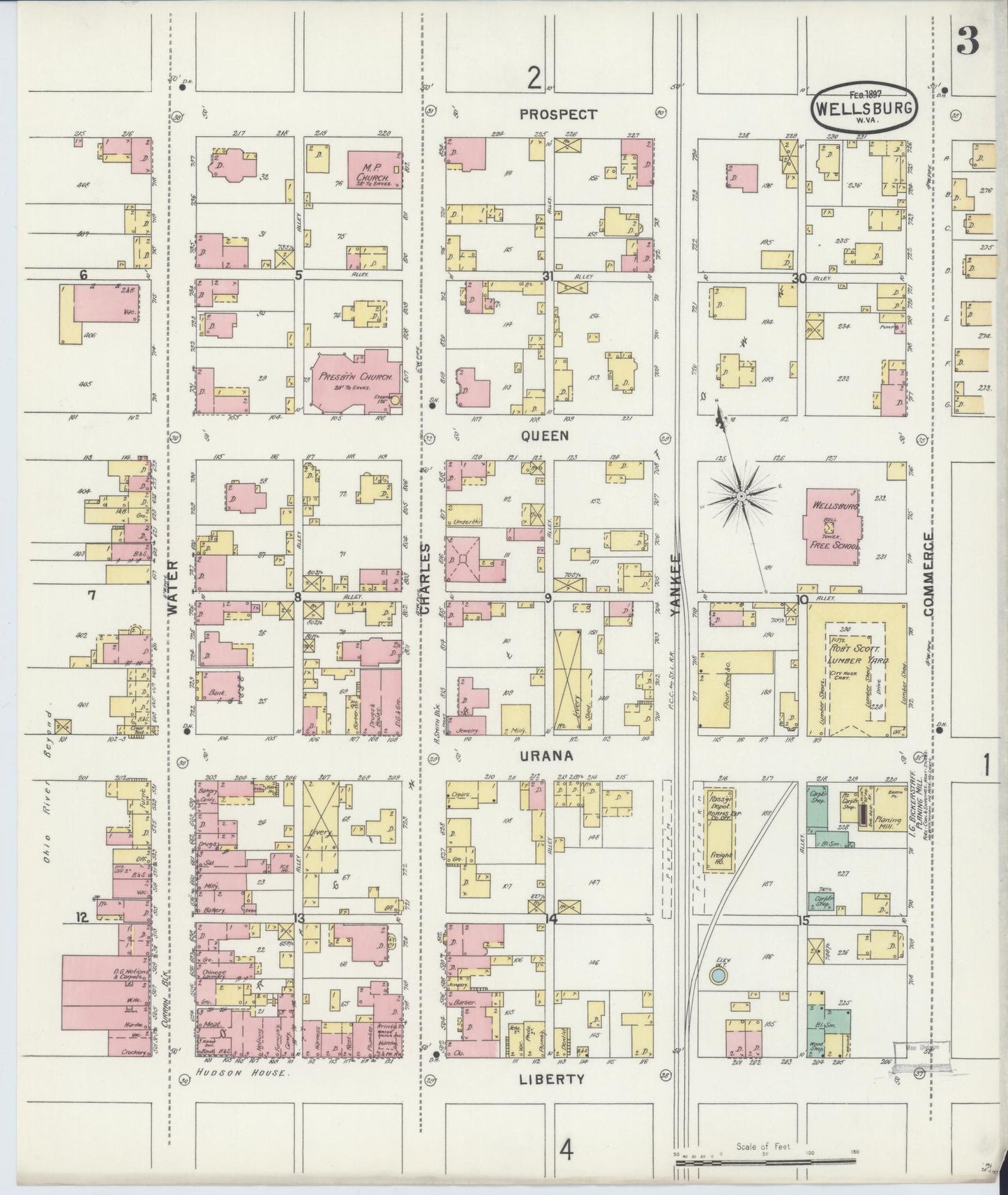Sanborn Fire Insurance Map from Wellsburg, Brooke County, West Virginia (1897), Sheet #0003 - Complete Map Set gallery image, historic Sanborn map, vintage wall art, West Virginia West Virginia