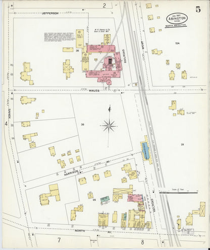 Sanborn Fire Insurance Map from Abington, Plymouth County, Massachusetts (1907), Sheet #0005 - Complete Map Set gallery image, historic Sanborn map, vintage wall art, Massachusetts Massachusetts