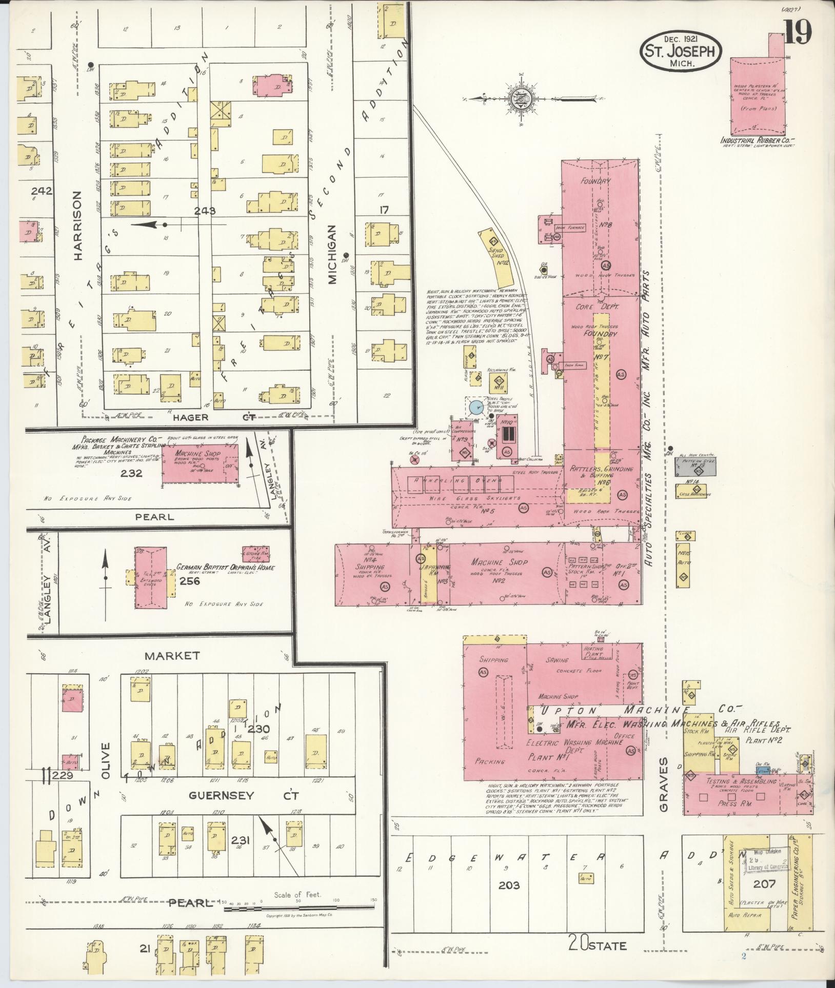 Sanborn Fire Insurance Map from Saint Joseph, Berrien County, Michigan (1921), Sheet #0019 - Complete Map Set gallery image, historic Sanborn map, vintage wall art, Michigan Michigan