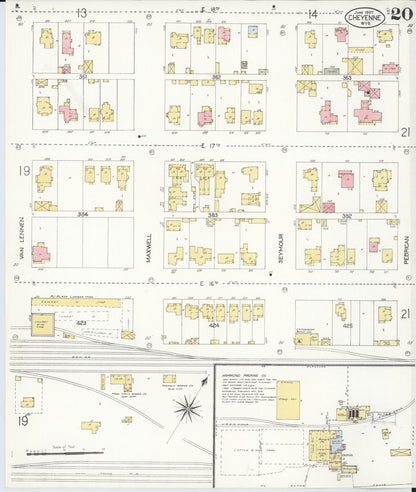 Sanborn Fire Insurance Map from Cheyenne, Laramie County, Wyoming (1907), Sheet #0020 - Complete Map Set gallery image, historic Sanborn map, vintage wall art, Wyoming Wyoming