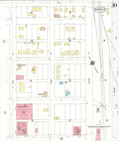 Sanborn Fire Insurance Map from Idaho Falls, Bonneville County, Idaho (1921), Sheet #0010 - Complete Map Set gallery image, historic Sanborn map, vintage wall art, Idaho Idaho