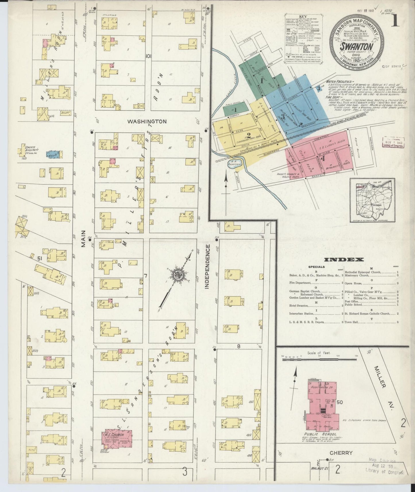Sanborn Fire Insurance Map from Swanton, Fulton County, Ohio (1913), Sheet #0001 - Complete Map Set gallery image, historic Sanborn map, vintage wall art, Ohio Ohio