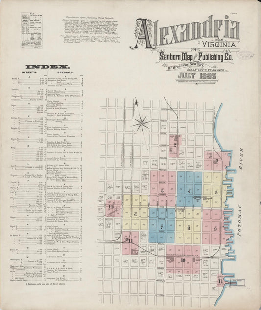 Sanborn Fire Insurance Map from Alexandria, Independent Cities, Virginia (1885), Sheet #0001 - Historic Sanborn Fire Insurance Map Print, vintage old map wall art, antique decor, genealogy gift, Virginia Virginia map