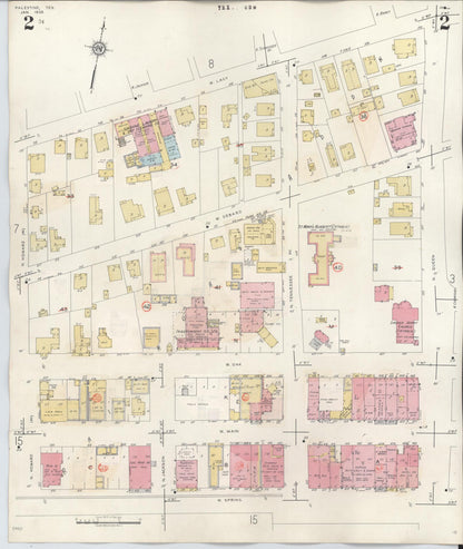 Sanborn Fire Insurance Map from Palestine, Anderson County, Texas (1949), Sheet #0002 - Historic Sanborn Fire Insurance Map Print, vintage old map wall art, antique decor, genealogy gift, Texas Texas map
