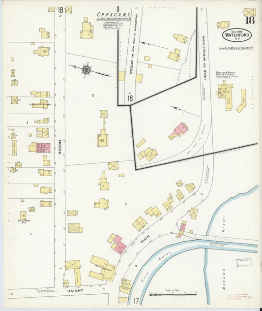 Sanborn Fire Insurance Map from Waterford, Saratoga County, New York (1909), Sheet #0018 - Historic Sanborn Fire Insurance Map Print, vintage old map wall art, antique decor, genealogy gift, New York New York map