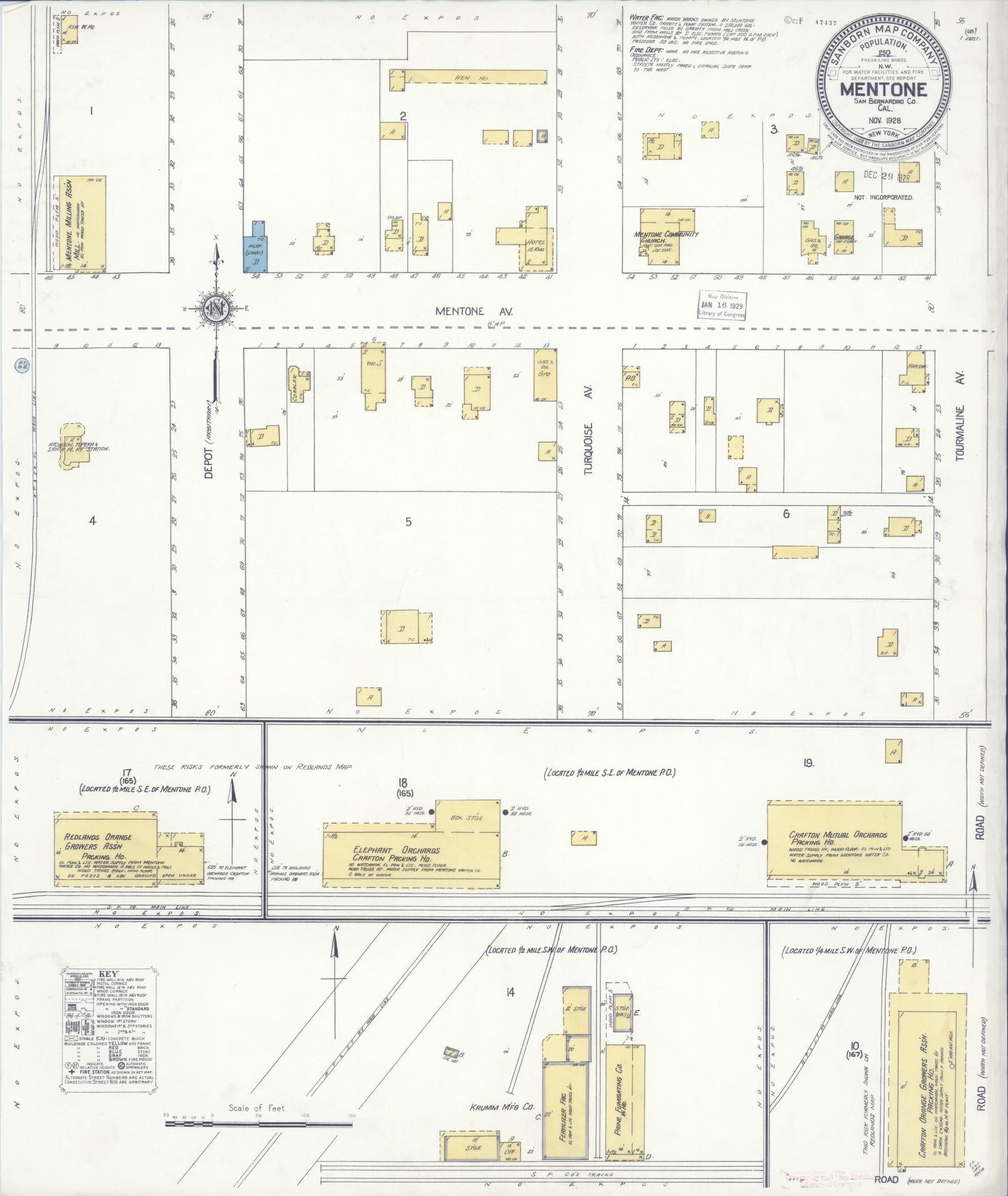 Sanborn Fire Insurance Map from Mentone, San Bernardino County, California (1928), Sheet #0001 - Historic Sanborn Fire Insurance Map Print, vintage old map wall art, antique decor, genealogy gift, California California map