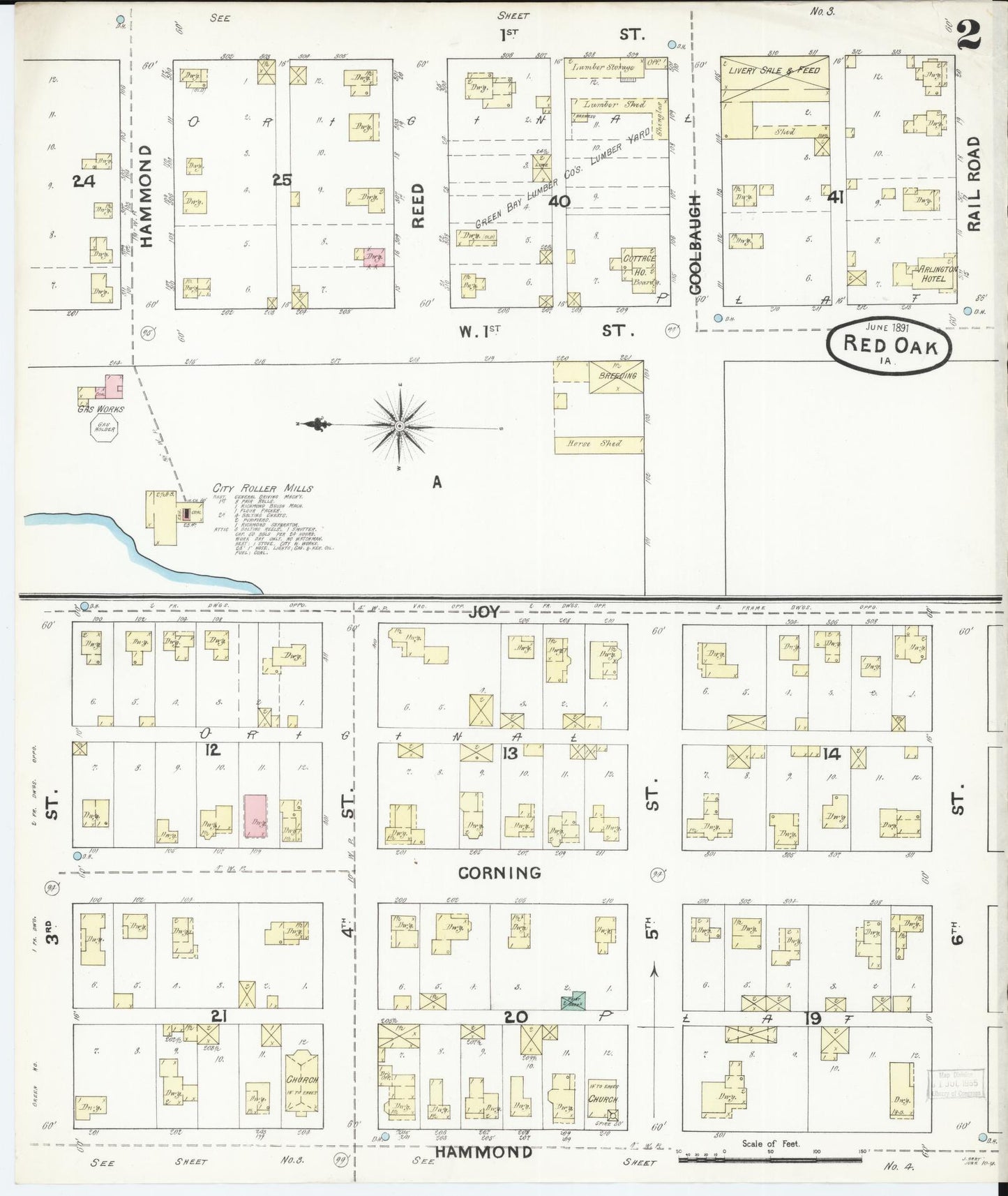 Sanborn Fire Insurance Map from Red Oak, Montgomery County, Iowa (1891), Sheet #0002 - Historic Sanborn Fire Insurance Map Print, vintage old map wall art