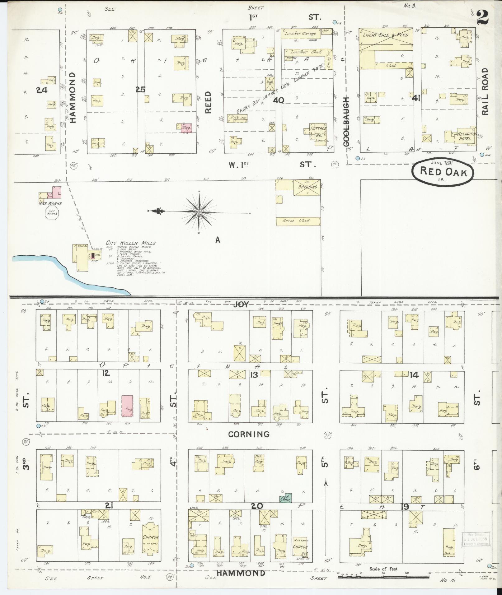 Sanborn Fire Insurance Map from Red Oak, Montgomery County, Iowa (1891), Sheet #0002 - Historic Sanborn Fire Insurance Map Print, vintage old map wall art