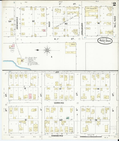 Sanborn Fire Insurance Map from Red Oak, Montgomery County, Iowa (1891), Sheet #0002 - Historic Sanborn Fire Insurance Map Print, vintage old map wall art
