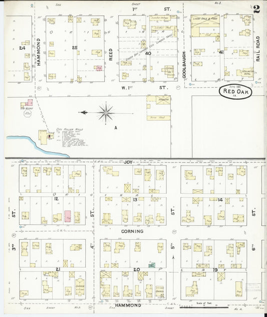 Sanborn Fire Insurance Map from Red Oak, Montgomery County, Iowa (1891), Sheet #0002 - Historic Sanborn Fire Insurance Map Print, vintage old map wall art