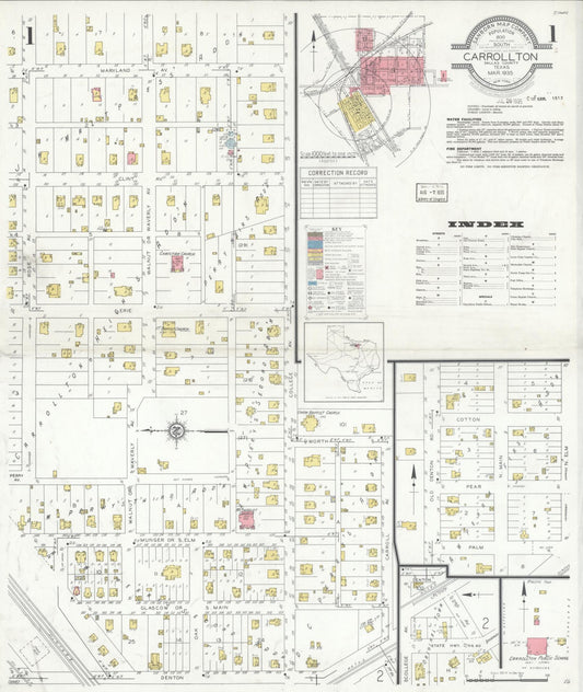 Sanborn Fire Insurance Map from Carrollton, Dallas County, Texas (1935), Sheet #0001 - Historic Sanborn Fire Insurance Map Print, vintage old map wall art, antique decor, genealogy gift, Texas Texas map