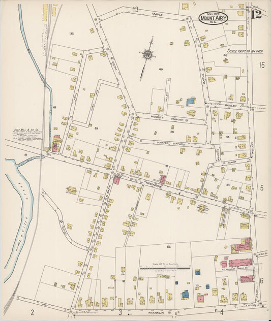 Sanborn Fire Insurance Map from Mount Airy, Surry County, North Carolina (1922), Sheet #0012 - Historic Sanborn Fire Insurance Map Print, vintage old map wall art, antique decor, genealogy gift, North Carolina North Carolina map