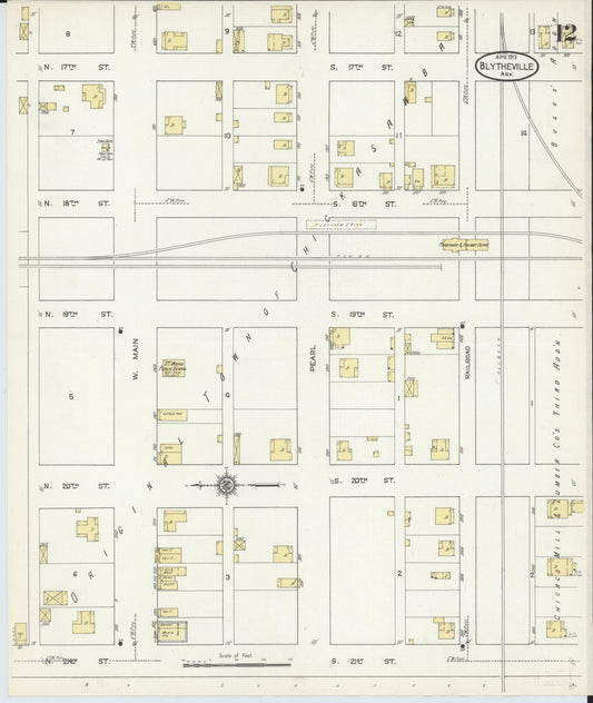 Sanborn Fire Insurance Map from Blytheville, Mississippi County, Arkansas (1913), Sheet #0012 - Historic Sanborn Fire Insurance Map Print, vintage old map wall art, antique decor, genealogy gift, Blytheville Mississippi map