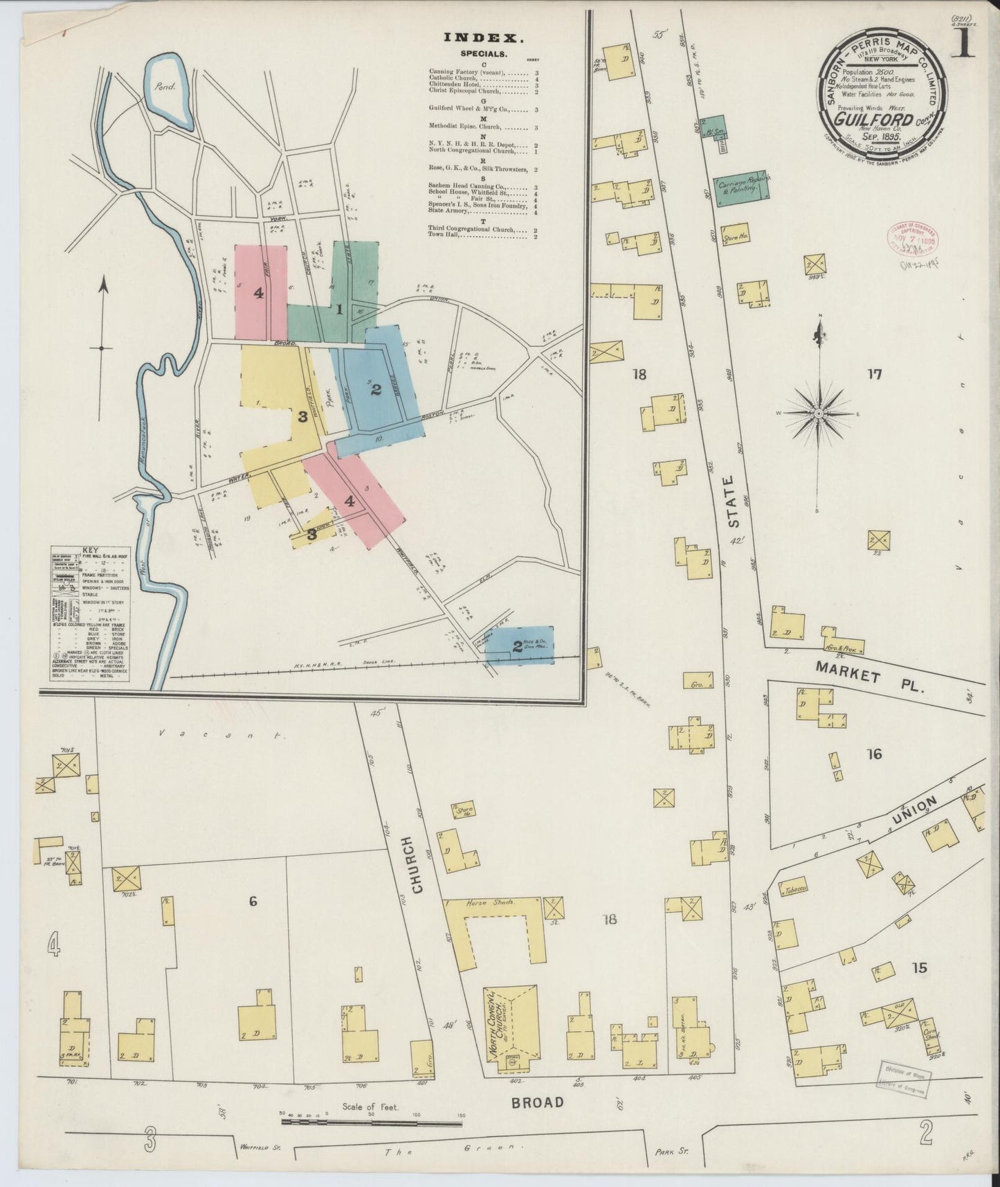Sanborn Fire Insurance Map from Guilford, New Haven County, Connecticut (1895), Sheet #0001 - Complete Map Set gallery image, historic Sanborn map, vintage wall art, Connecticut Connecticut