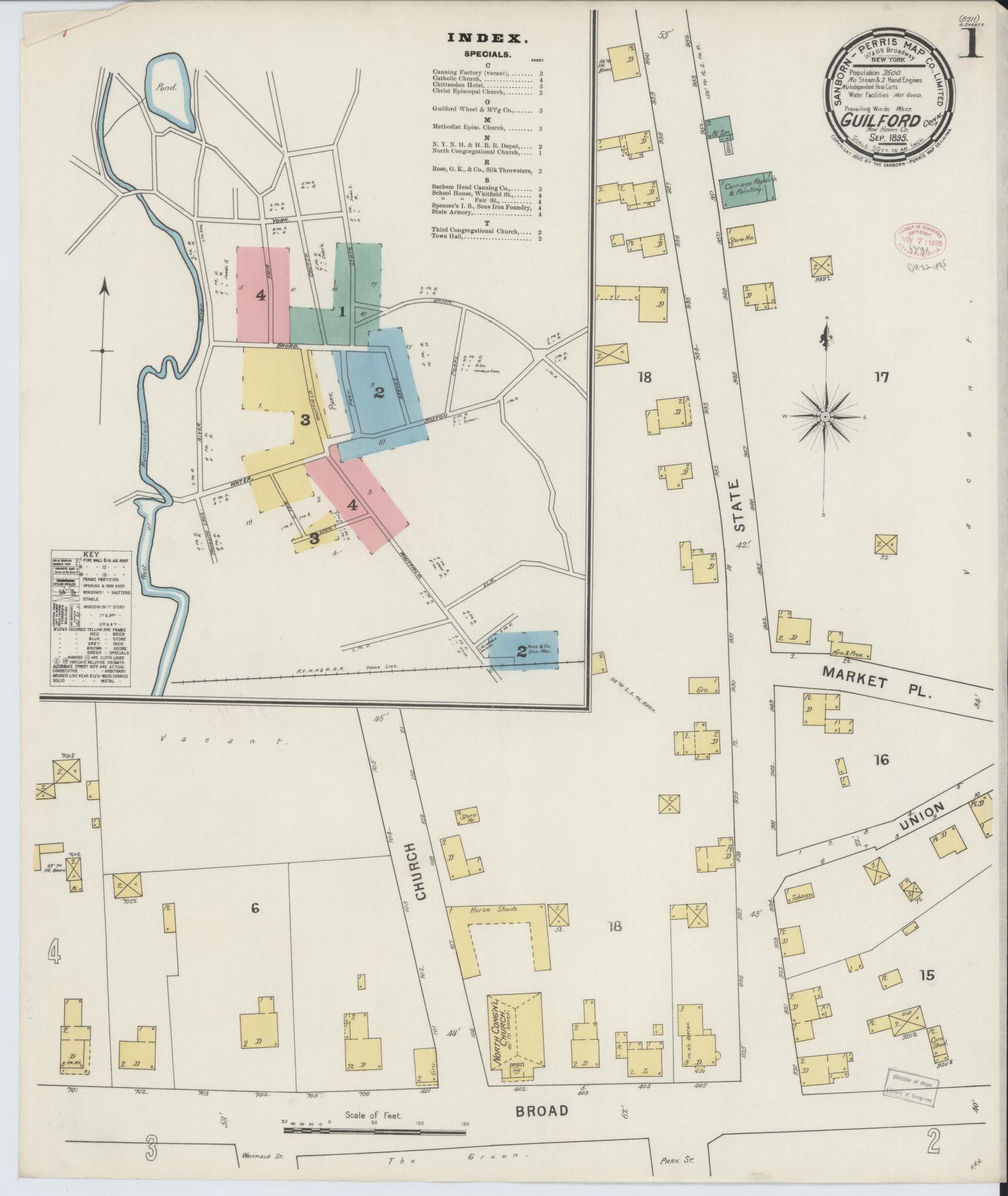 Sanborn Fire Insurance Map from Guilford, New Haven County, Connecticut (1895), Sheet #0001 - Complete Map Set gallery image, historic Sanborn map, vintage wall art, Connecticut Connecticut