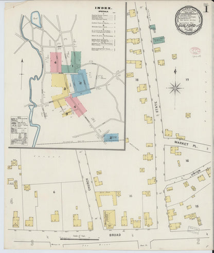 Sanborn Fire Insurance Map from Guilford, New Haven County, Connecticut (1895), Sheet #0001 - Complete Map Set gallery image, historic Sanborn map, vintage wall art, Connecticut Connecticut