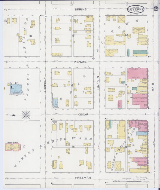 Sanborn Fire Insurance Map from Luverne, Rock County, Minnesota (1894), Sheet #0002 - Historic Sanborn Fire Insurance Map Print, vintage old map wall art, antique decor, genealogy gift, Minnesota Minnesota map