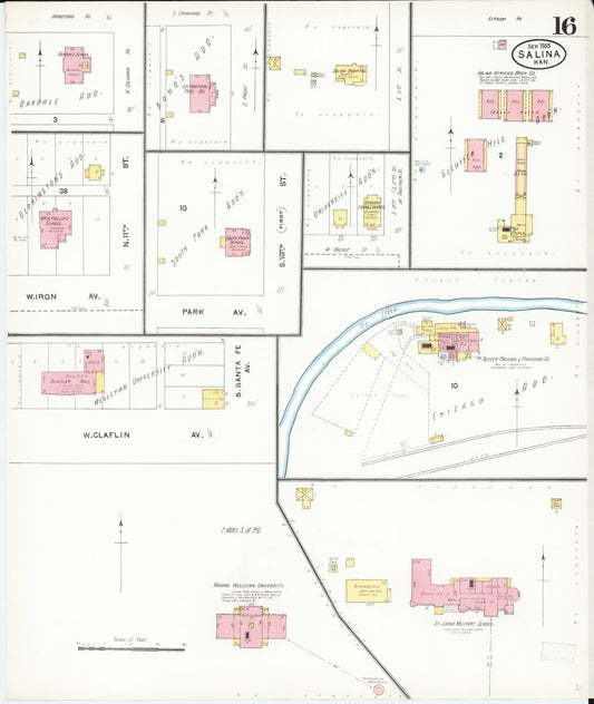 Sanborn Fire Insurance Map from Salina, Saline County, Kansas (1905), Sheet #0016 - Historic Sanborn Fire Insurance Map Print, vintage old map wall art, antique decor, genealogy gift, Kansas Kansas map