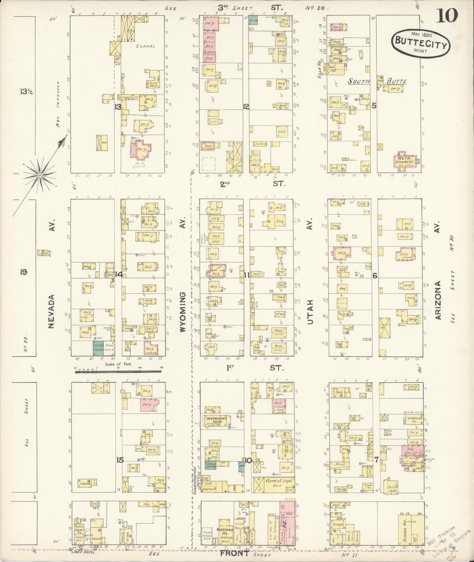 Sanborn Fire Insurance Map from Butte, Silver Bow County, Montana (1890), Sheet #0010 - Complete Map Set gallery image, historic Sanborn map, vintage wall art, Montana Montana