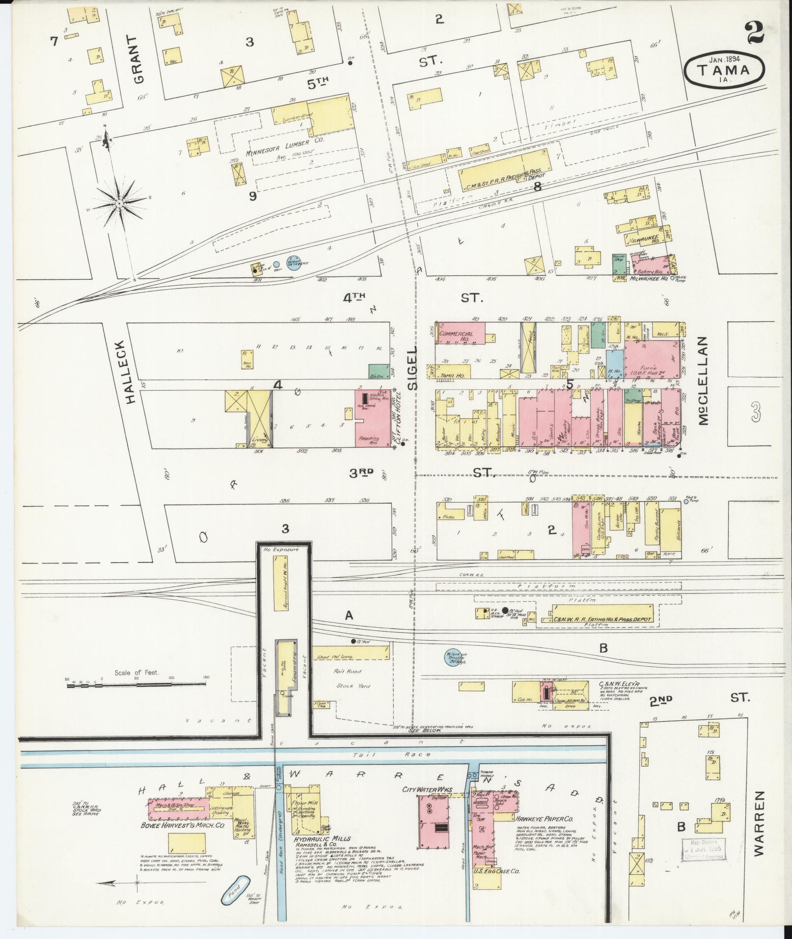Sanborn Fire Insurance Map from Tama, Tama County, Iowa (1894), Sheet #0002 - Historic Sanborn Fire Insurance Map Print, vintage old map wall art