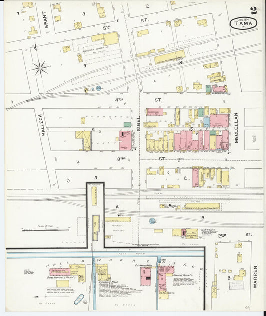 Sanborn Fire Insurance Map from Tama, Tama County, Iowa (1894), Sheet #0002 - Historic Sanborn Fire Insurance Map Print, vintage old map wall art