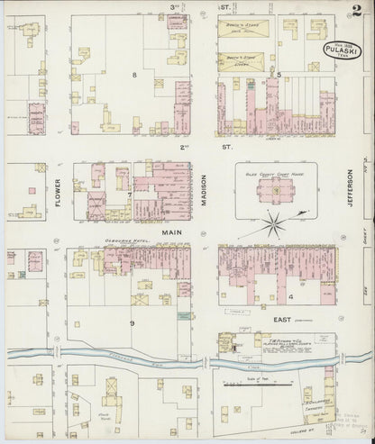 Sanborn Fire Insurance Map from Pulaski, Giles County, Tennessee (1888), Sheet #0002 - Complete Map Set gallery image, historic Sanborn map, vintage wall art, Tennessee Tennessee