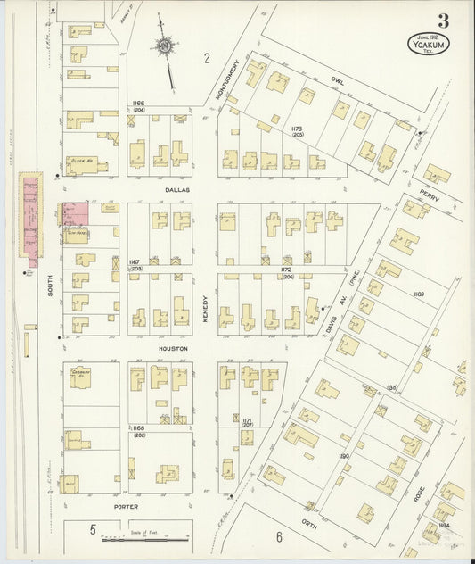 Sanborn Fire Insurance Map from Yoakum, De Witt And Lavaca Counties, Texas (1912), Sheet #0003 - Historic Sanborn Fire Insurance Map Print, vintage old map wall art, antique decor, genealogy gift, Texas Texas map